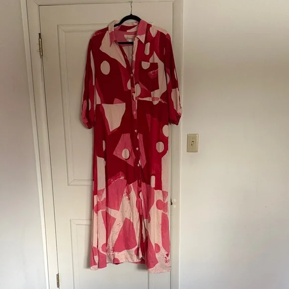 Anthropologie Maeve The Mona Linen Shirt Maxi Dress SZ M - Picture 3 of 13